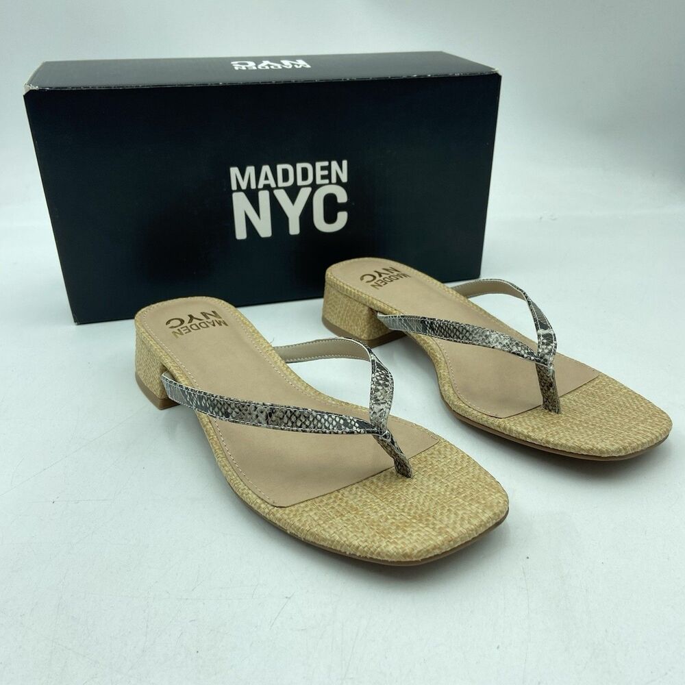 Madden NYC Nawia Snake Sandal Thong Strap Square Open Toe Size 8